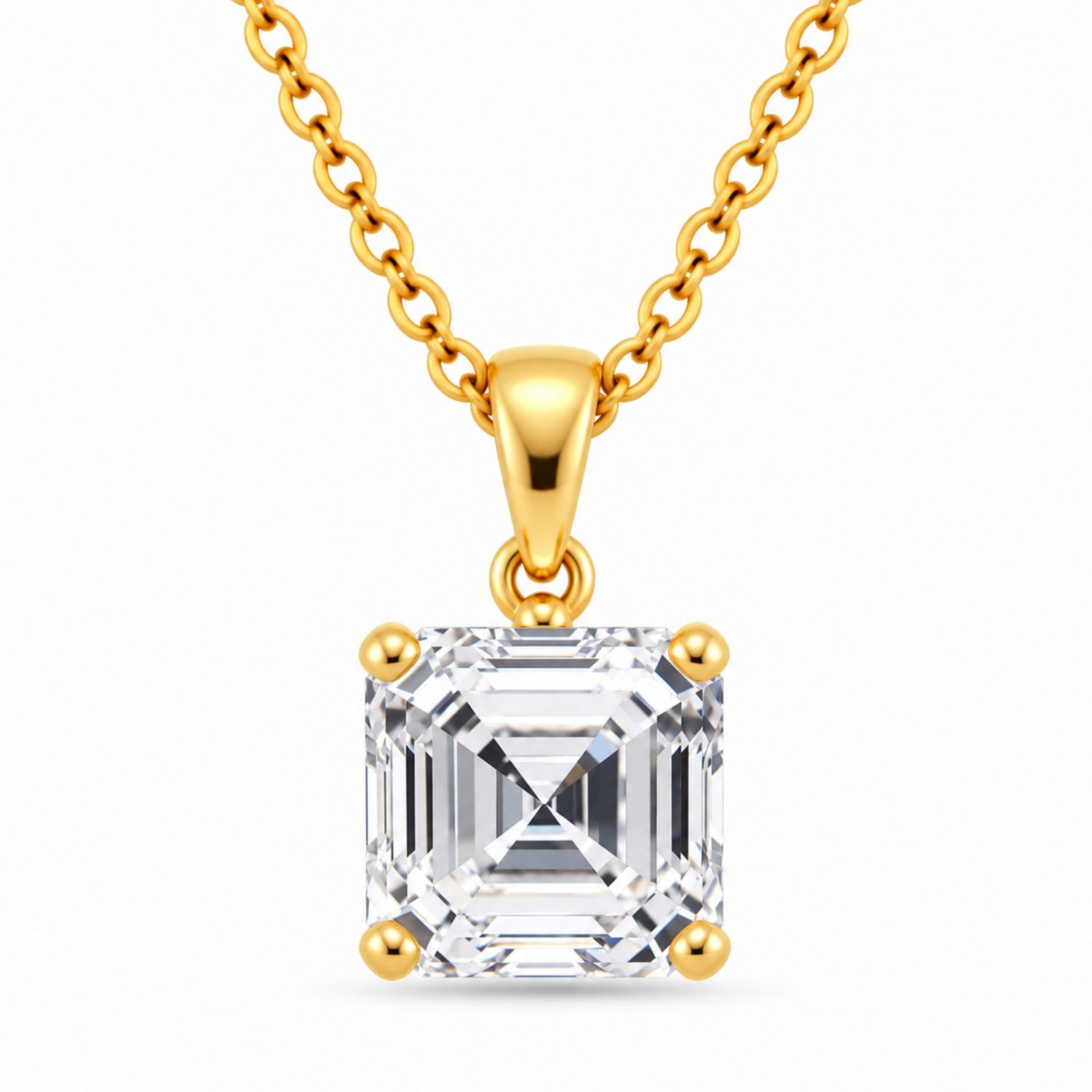 Elegant Asscher Cut Diamond Pendant in Gold Asscher cut diamond pendant in gold with four-prong solitaire setting – Pure Gems World