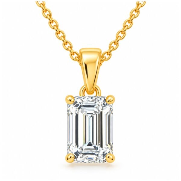 Emerald cut diamond solitaire pendant in gold for women by Pure Gems World