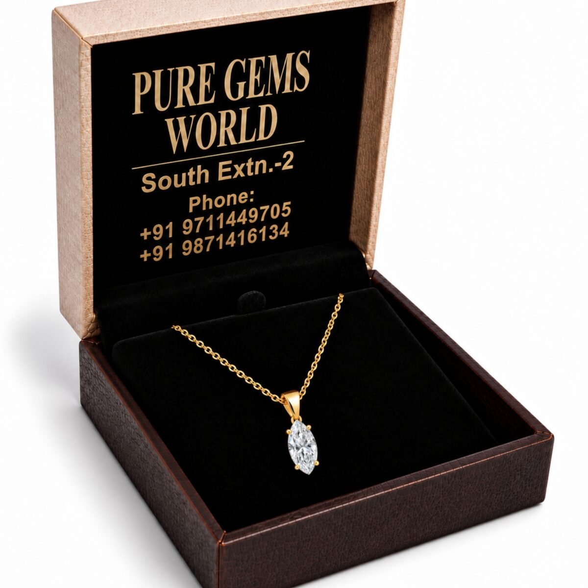Marquise Cut  Lab Grown Diamond Solitaire Pendant in Gold - Image 2