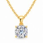 Cushion cut diamond solitaire pendant in yellow gold by Pure Gems World