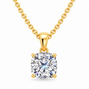 Cushion cut diamond solitaire pendant in yellow gold by Pure Gems World