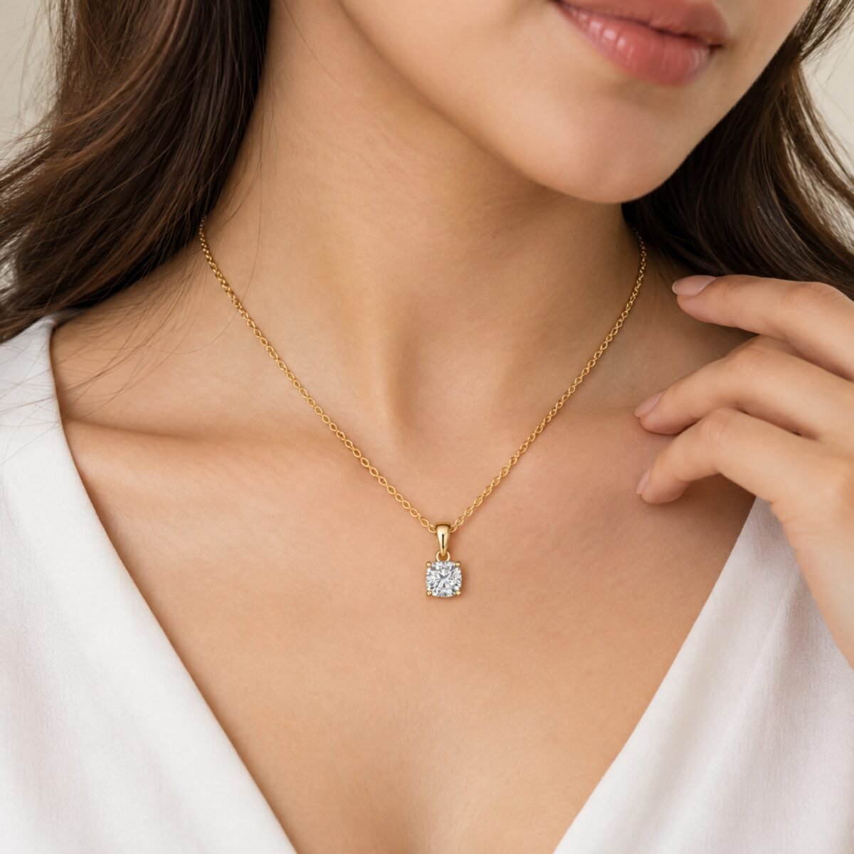 Cushion Cut  Lab Grown Diamond Solitaire Pendant in Gold - Image 2