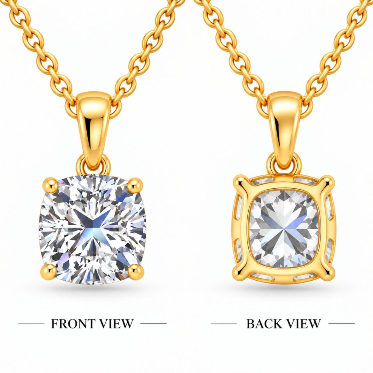 Cushion Cut  Lab Grown Diamond Solitaire Pendant in Gold - Image 3