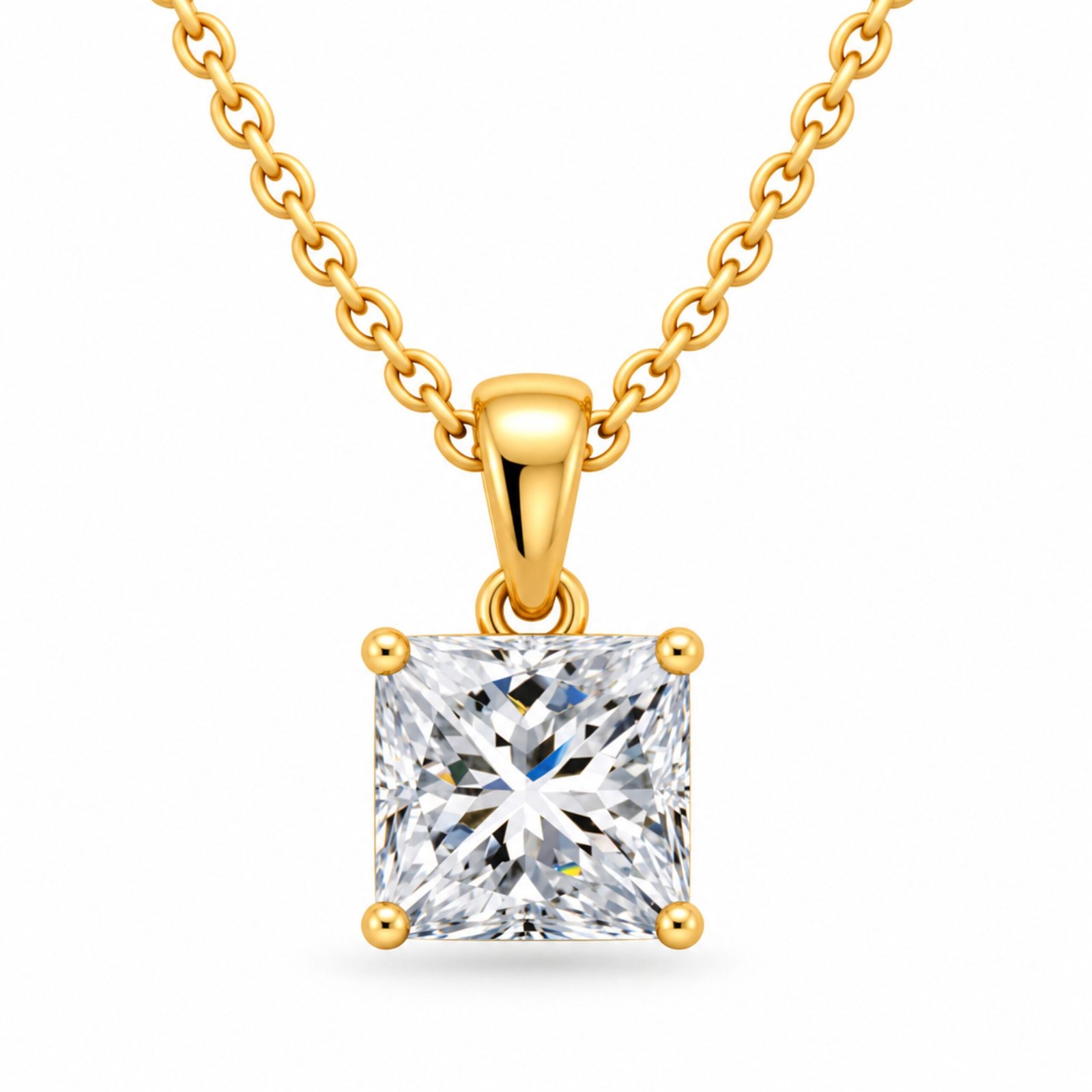 Princess Cut Diamond Solitaire Pendant in Gold Princess cut diamond solitaire pendant in yellow gold by Pure Gems World