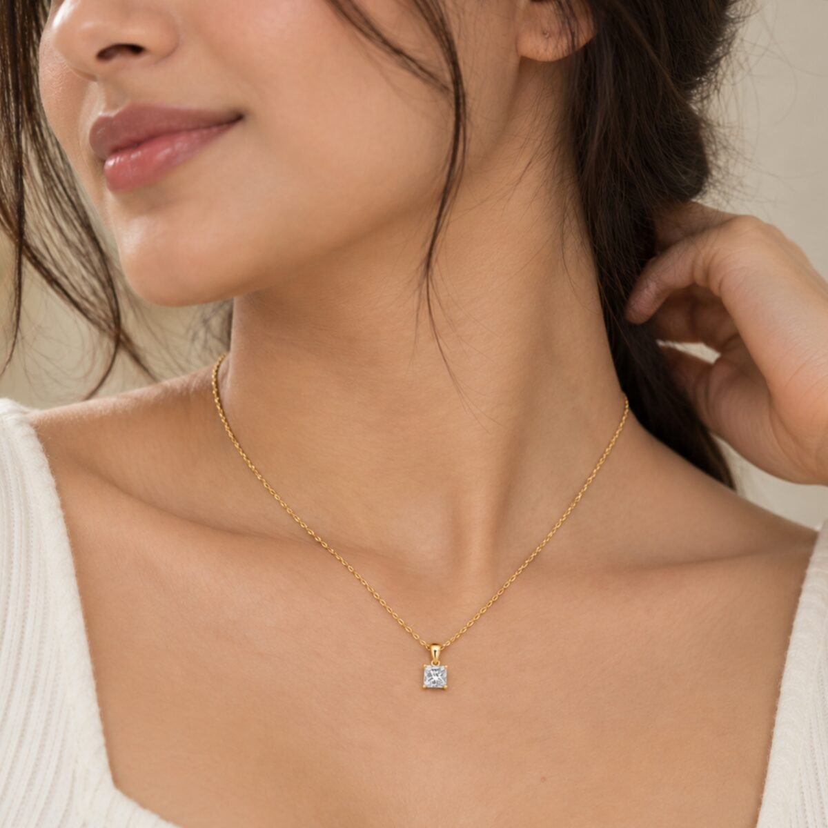 Princess Cut Lab Grown Diamond Solitaire Pendant in Gold - Image 2