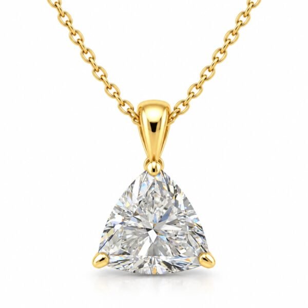 Trillion cut diamond solitaire pendant in yellow gold by Pure Gems World
