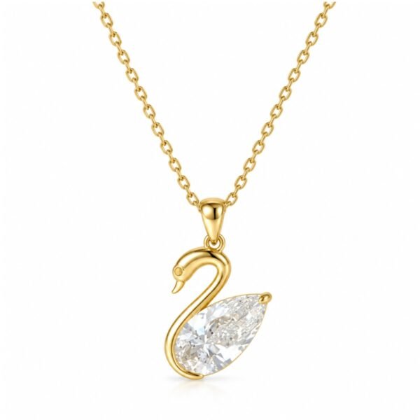 Swan solitaire pendant with pear-shaped stone in gold design by Pure Gems World