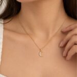 Elegant 18K Gold Crescent Moon Pendant with Lab Grown Diamonds for Women - Image 2
