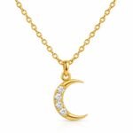Crescent Moon Lab Grown Diamond Pendant in Gold for Women with four round diamonds