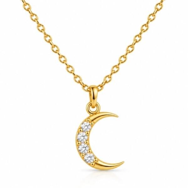 Crescent Moon Lab Grown Diamond Pendant in Gold for Women with four round diamonds
