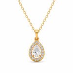 Pear-shaped diamond halo pendant in yellow gold by Pure Gems World