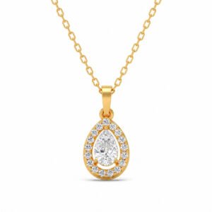 Pear-shaped diamond halo pendant in yellow gold by Pure Gems World