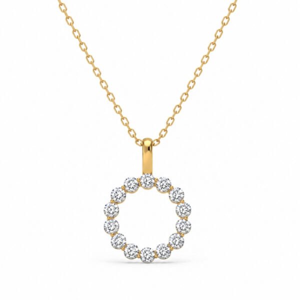 14 Diamond Circular Lab Grown Diamond Pendant in Yellow Gold