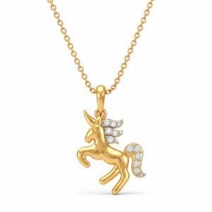 Unicorn diamond pendant for women in gold with round sparkling stones by Pure Gems World