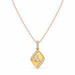 Geometric pear diamond pendant for women with pear-shaped centre stone and round stone detailing in gold by Pure Gems World.