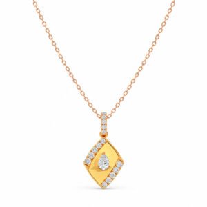 Geometric pear diamond pendant for women with pear-shaped centre stone and round stone detailing in gold by Pure Gems World.