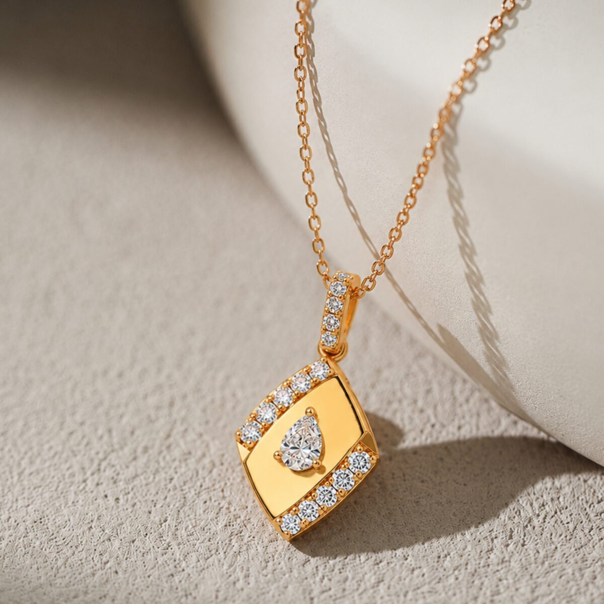 Pear Lab Grown Diamond Pendant in 18k Gold – Elegant Geometric Design for Women - Image 5