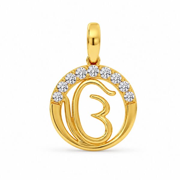 Elegant Ik Onkar lab grown diamond pendant in 14K yellow gold with 0.18 ct E/F VVS2-VS1 diamonds by Pure Gems World.