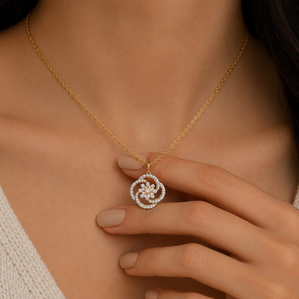 Beautiful Floral Lab Grown Diamond Pendant in 18K Gold for Women - Image 2