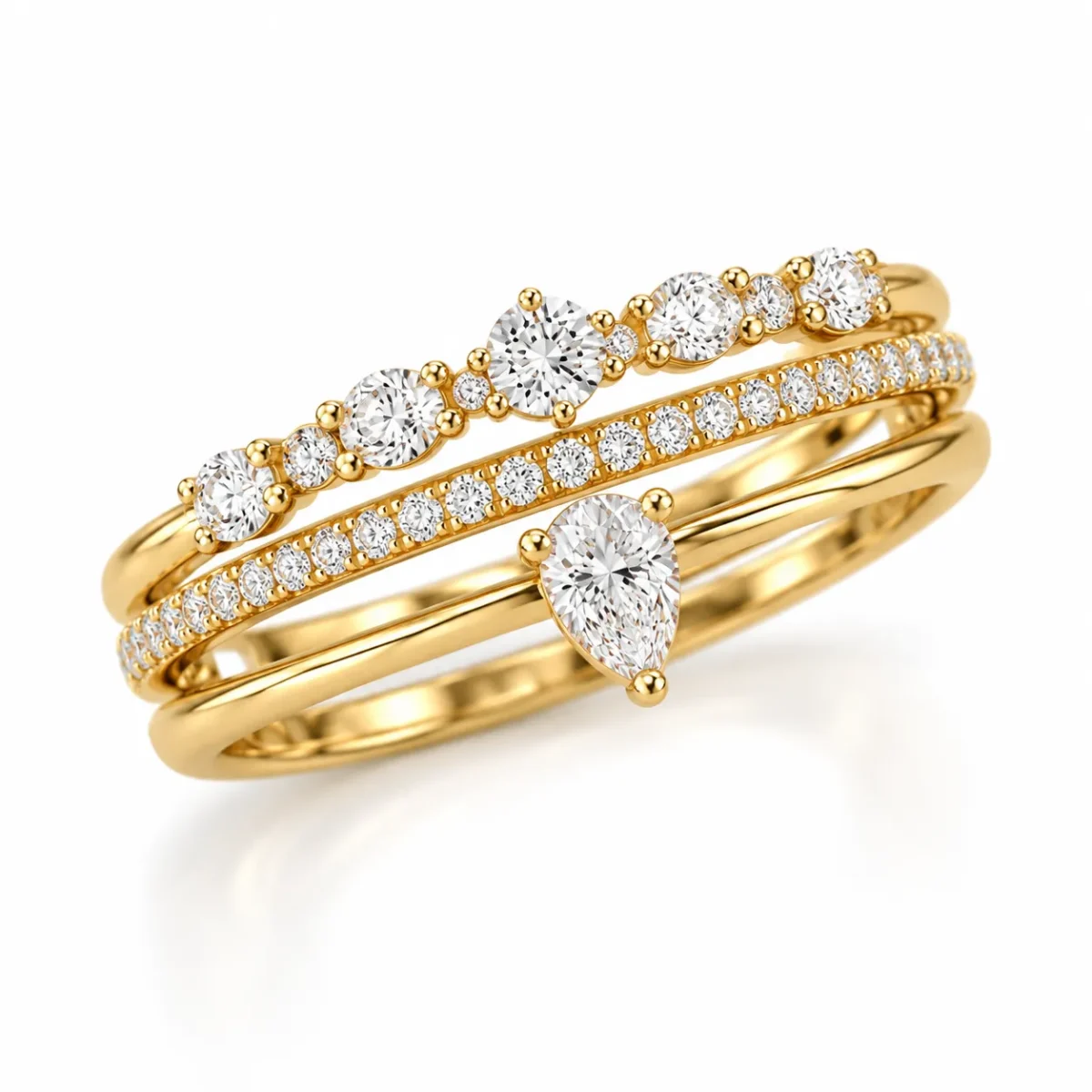 Pear & Pavé Lab Grown Diamond Triple Band Ring | 18K Gold - Image 3