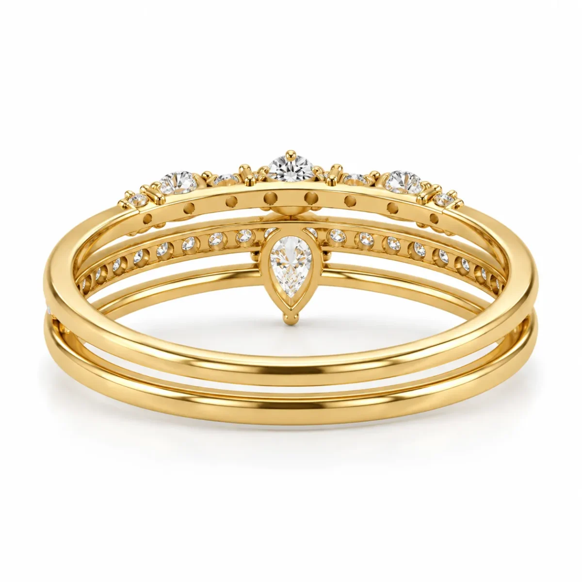Pear & Pavé Lab Grown Diamond Triple Band Ring | 18K Gold - Image 2