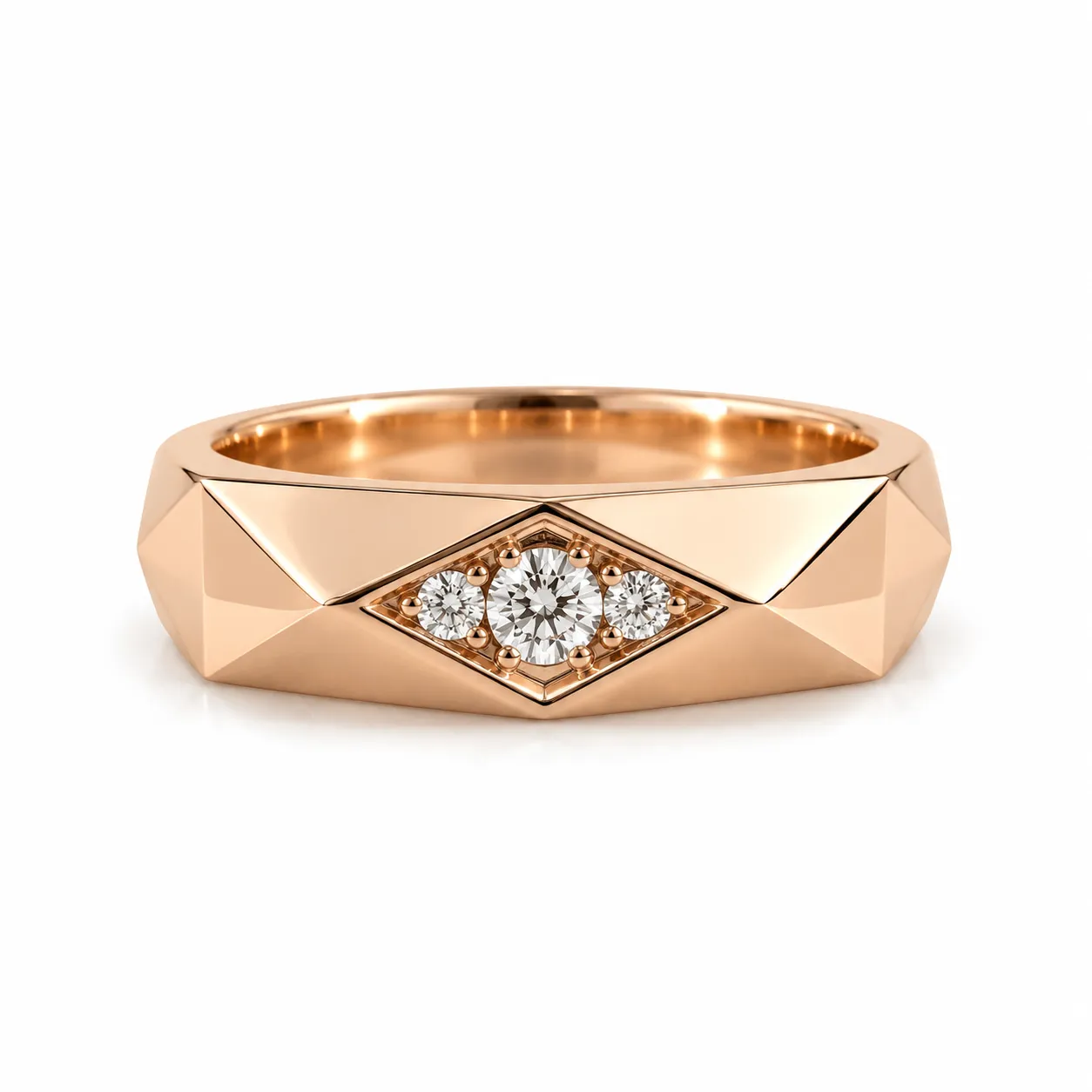 Prism Eye Lab Grown Diamond Ring in rose gold worn on a male model hand