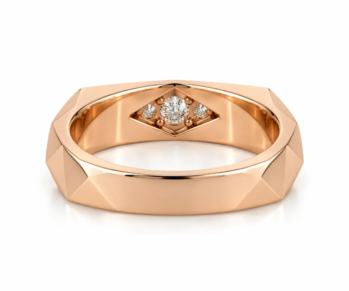 Back view of Prism Eye Lab Grown Diamond Men’s Ring in rose gold showing inner diamond setting