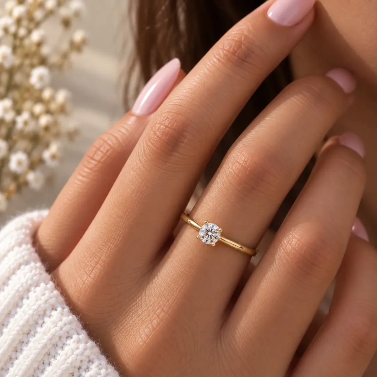 Round Shape (0.50 Carat) Lab Grown Diamond Ring – Elegant 18K Gold Ring - Image 4