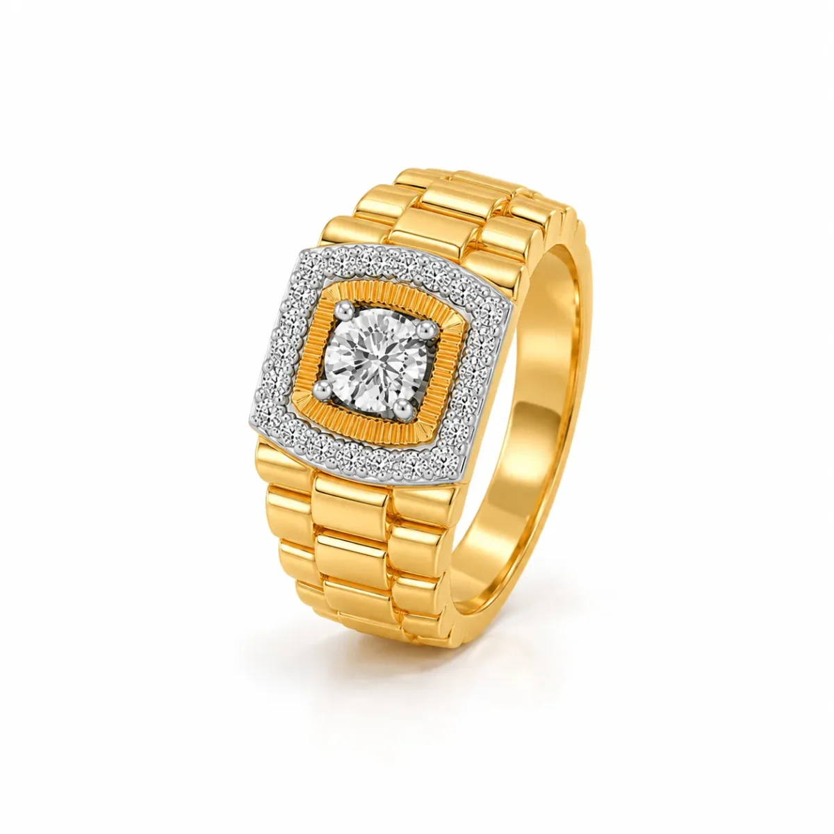 Royal Armour Lab Grown Diamond Gold Ring for Men Angled View