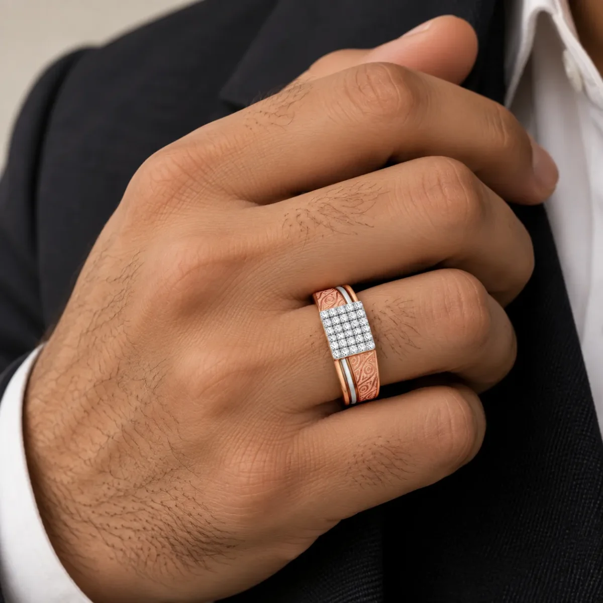 Royal Celebration Lab Grown Diamond Statement Ring for Men on male model hand