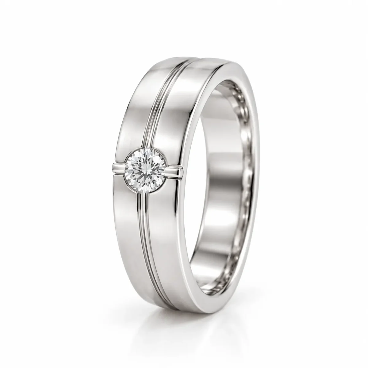 Signature Solitaire Lab Grown Diamond Men’s Ring Standing Angle View