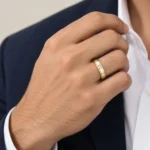 Sleek Princess Cut Lab Grown Diamond Gold Ring for Men worn on hand