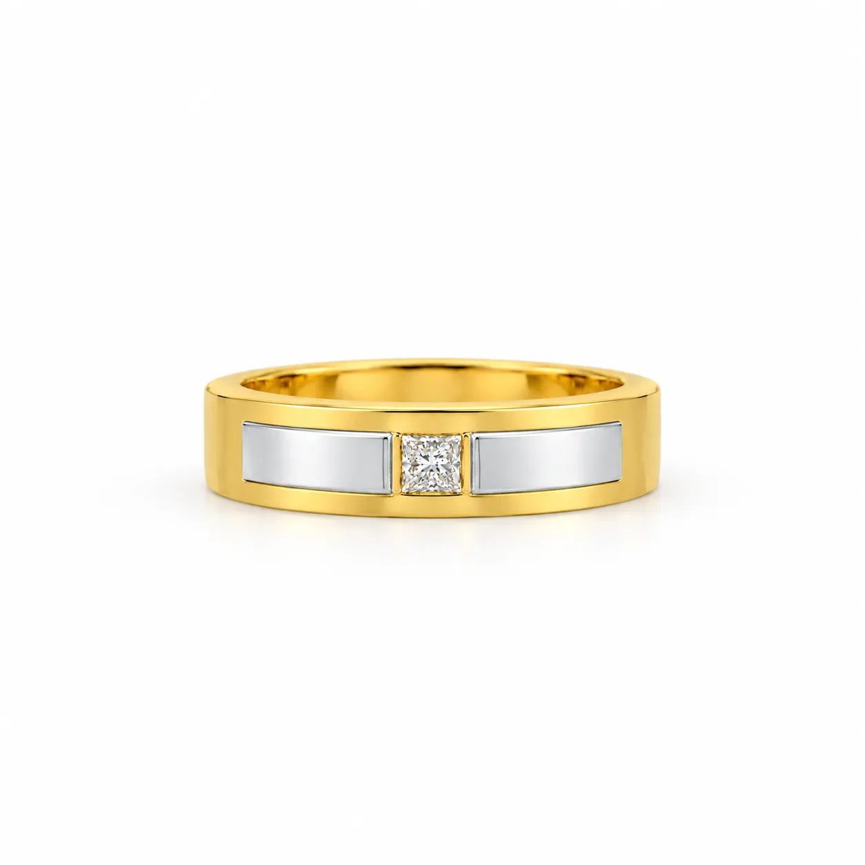 Sleek Princess Cut Lab Grown Diamond Gold Ring for Men front view