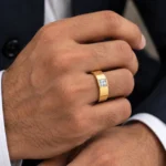 Square Vault Lab Grown Diamond Men’s Ring on Male Hand