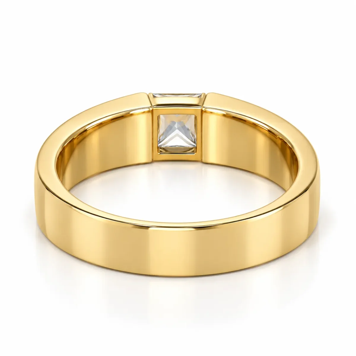 Square Vault Lab Grown Diamond Men’s Ring Yellow Gold Back View