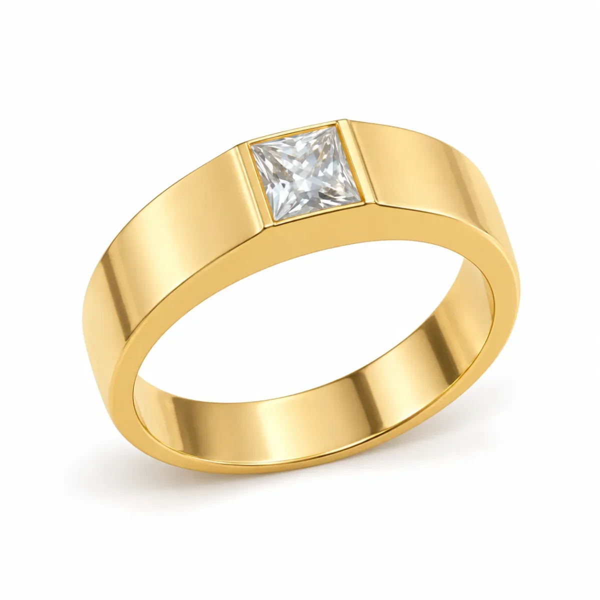 Square Vault Lab Grown Diamond Men’s Ring Yellow Gold Angled View
