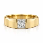 Square Vault Lab Grown Diamond Men’s Ring Yellow Gold Front View
