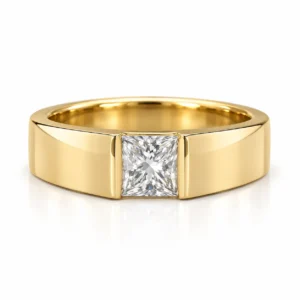 Square Vault Lab Grown Diamond Men’s Ring Yellow Gold Front View