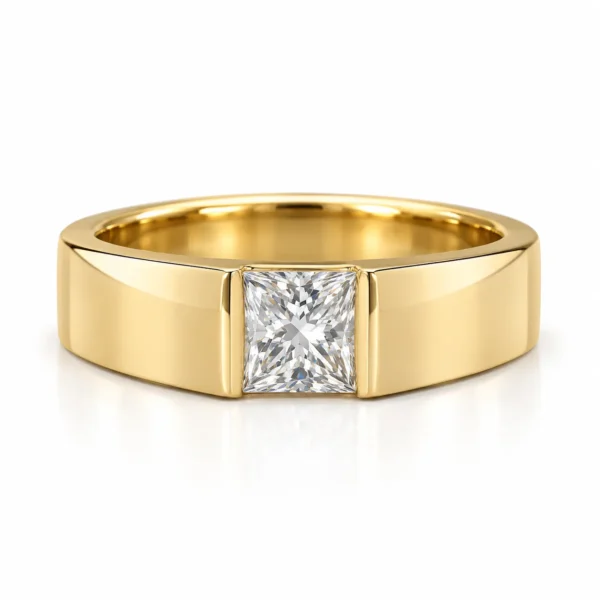 Square Vault Lab Grown Diamond Men’s Ring Yellow Gold Front View