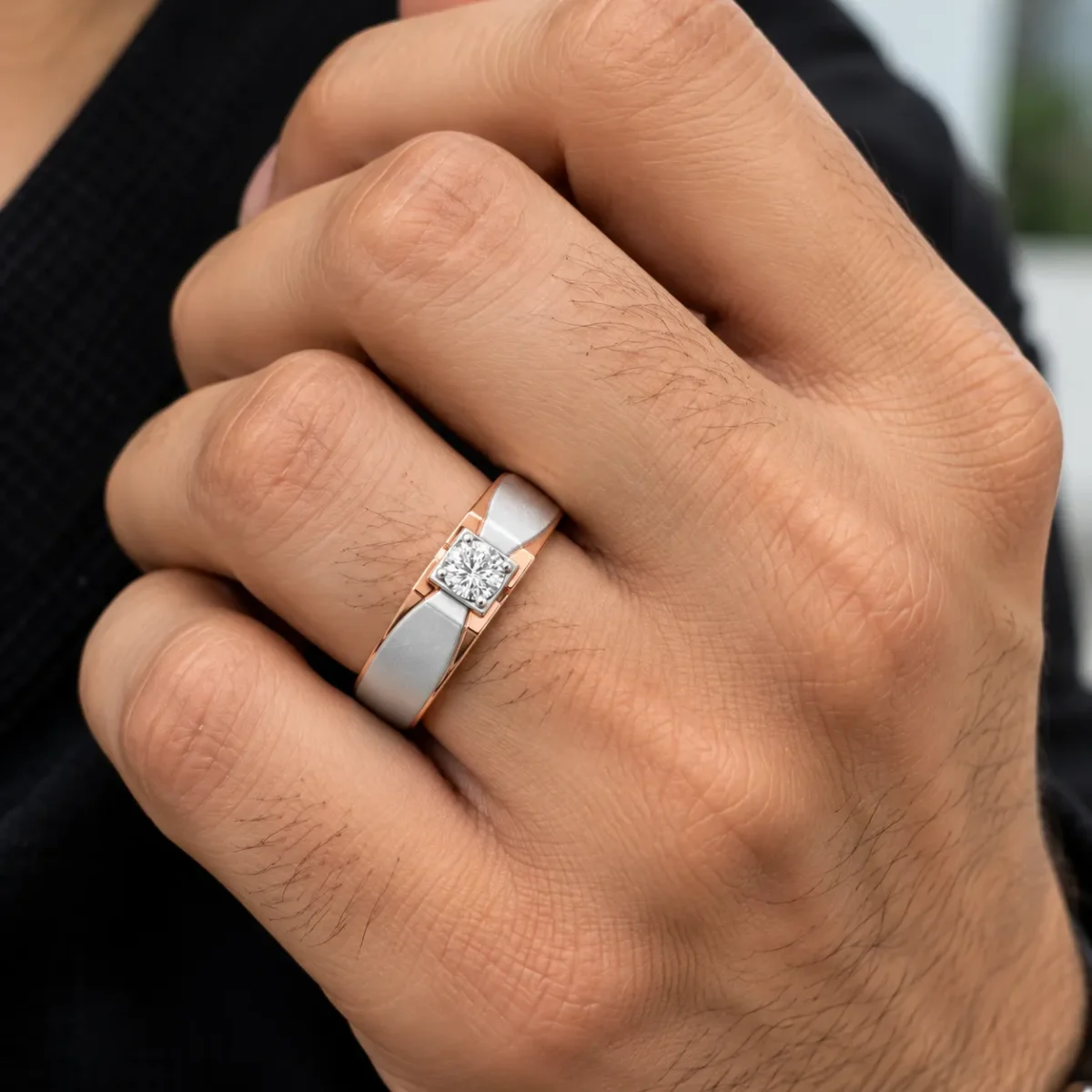 Titan Solitaire Lab Grown Diamond Gold Ring for Men on Hand