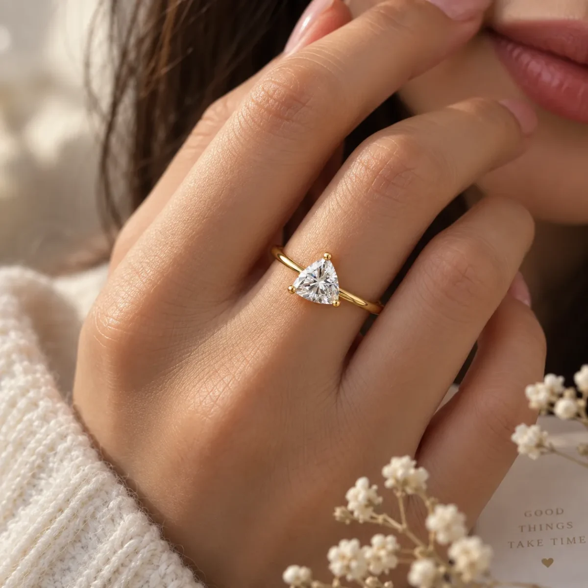 Trillion Cut Lab Grown Diamond & Gold Ring | Elegant 18K Gold Design - Image 4