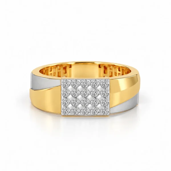 Vertex Luxe Diamond Ring yellow gold front view with round diamond grid
