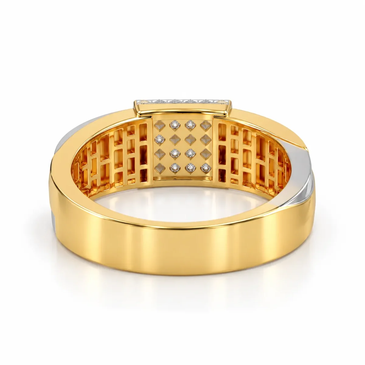 Vertex Luxe Diamond Ring back view showing inner gallery and broad gold band