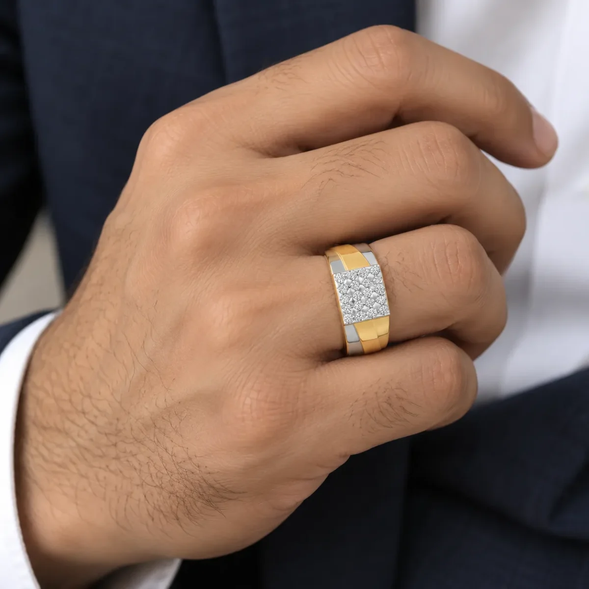Vertex Luxe Diamond Ring worn on male model hand