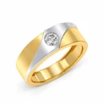 Vortex Solitaire Men’s Ring yellow gold standing angle with round diamond