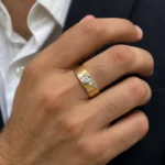 Vortex Solitaire Men’s Ring worn on male model hand