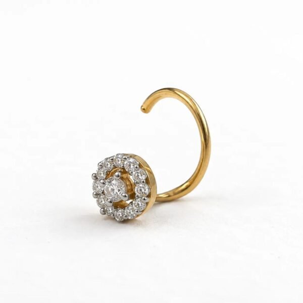 Sunburst Halo Lab Grown Diamond Nose Ring Angled View in Yellow Gold
