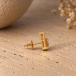 Luxury Geometric Triangle Lab Grown Diamond Stud (Earrings) for Women – Brilliant Round Diamond Centre in 18k Gold - Image 3