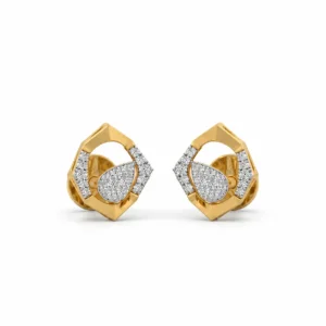 Luxury geometric floral lab grown diamond stud earrings for women in 14K yellow gold