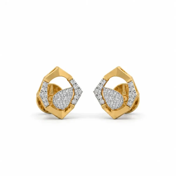 Luxury geometric floral lab grown diamond stud earrings for women in 14K yellow gold